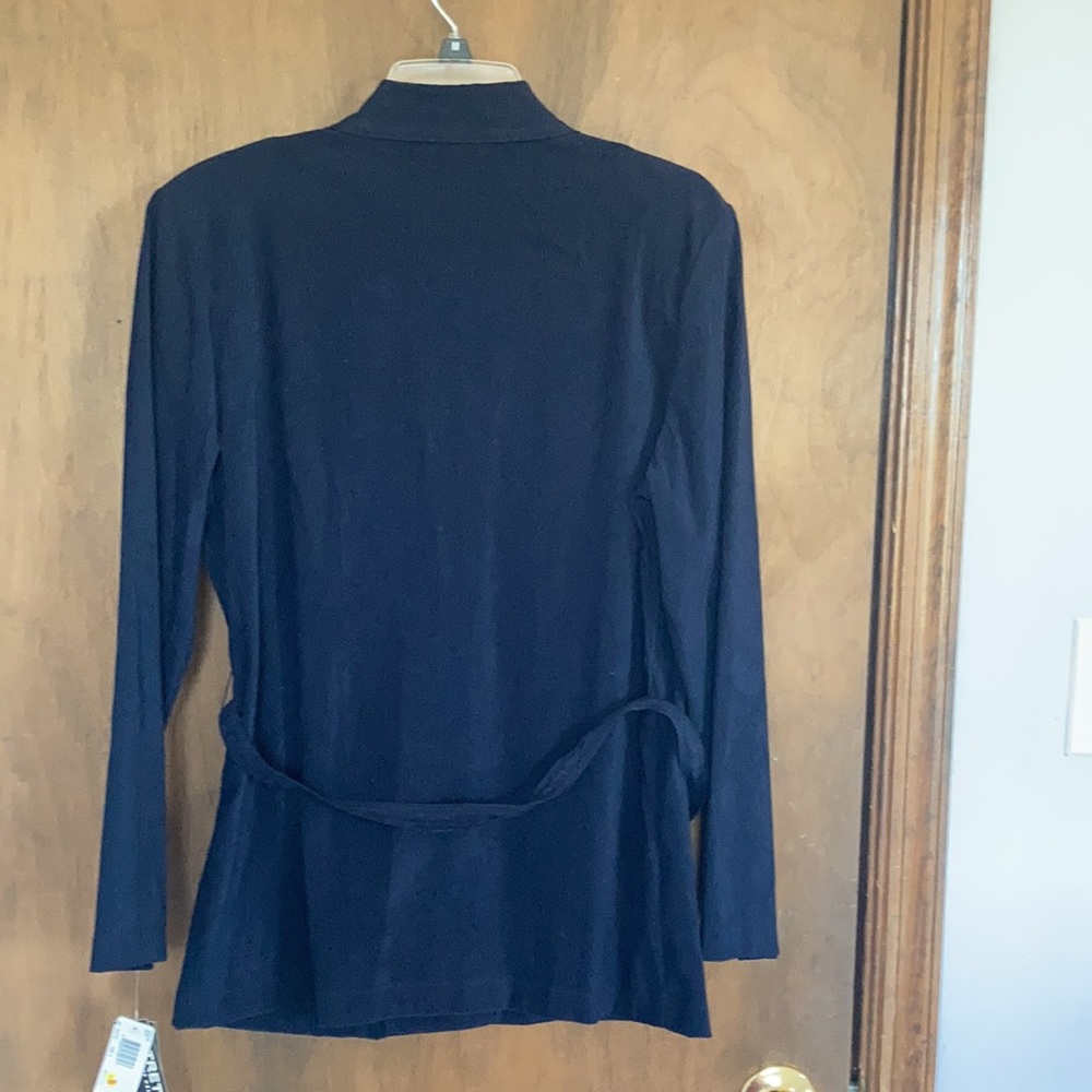 Vintage 90s navy blue button up jacket with belt and shoulder pads - Picture 17 of 17